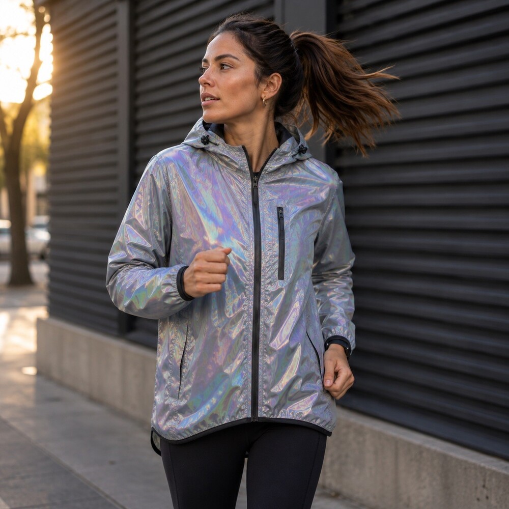 WOSAWE Womens S Reflective Iridescent Cycling Running Windbreaker Hooded Jacket